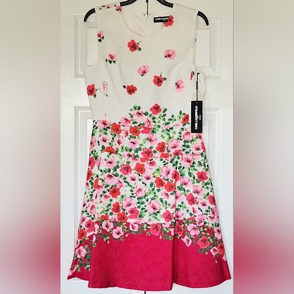 Karl Lagerfeld Dress Sz 6 Sleeveless Pink White Posey Floral Back Zip Lined - Picture 14 of 15